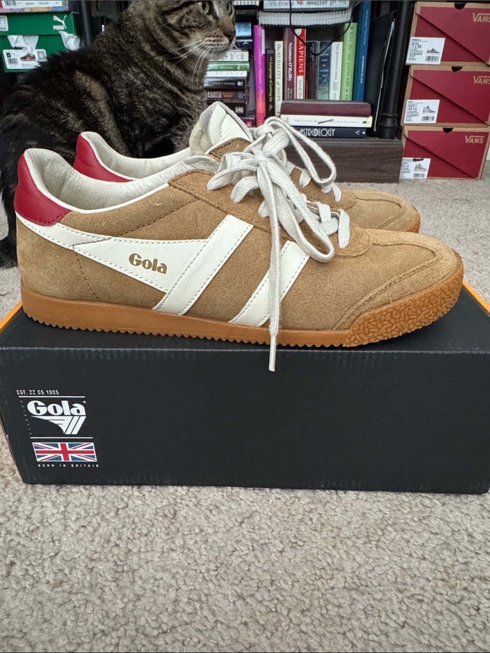Gola Elan Suede Sneaker - Camel with White & Red Accents